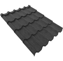 Tablă tip țiglă metalică antracit pentru învelitori de acoperiș.