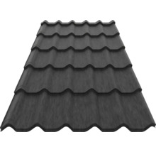 Tablă tip țiglă metalică de culoare antracit pentru acoperiș.