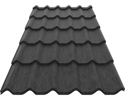 Tablă tip țiglă metalică de culoare antracit pentru acoperiș.