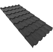 Tablă tip țiglă metalică de culoare antracit pentru acoperiș.