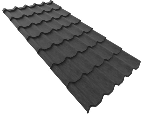 Tablă tip țiglă metalică de culoare antracit pentru acoperiș.