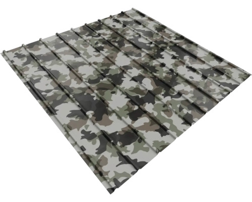 Tablă cutată din metal cu model de camuflaj.