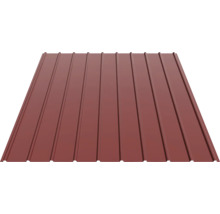 Tablă trapezoidală din oțel de culoare maro roșcat pentru acoperișuri și placări de pereți cu profil trapezoidal.