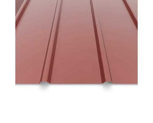 Tablă cutată maro roșcat din oțel pentru acoperiș și perete cu suprafață profilată.