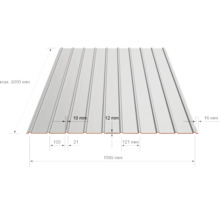 Tablă cutată cu dimensiuni, înălțime profil 12 milimetri, lățime 1089 milimetri, lungime maximă 6000 milimetri.