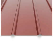 Tablă cutată maro roșcat din oțel pentru acoperiș și perete cu suprafață profilată.