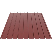 Tablă cutată din metal maro roșcat pentru acoperiș sau perete.