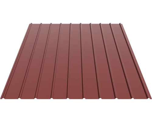 Tablă cutată din metal maro roșcat pentru acoperiș sau perete.