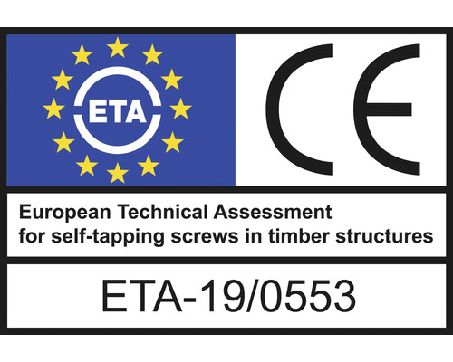 Marcajul CE și Evaluarea Tehnică Europeană ETA pentru șuruburi autofiletante în structuri de lemn, ETA-19/0553.