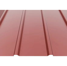 Tablă cutată roșie din metal cu suprafață profilată pentru acoperiș și perete.