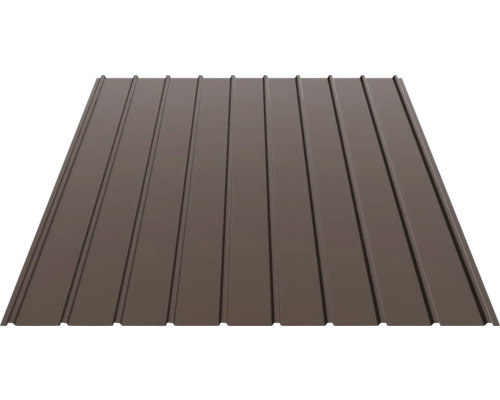 Tablă cutată din metal maro închis pentru acoperișuri sau placarea pereților.