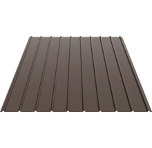 Tablă cutată din metal maro închis pentru acoperișuri sau placarea pereților.