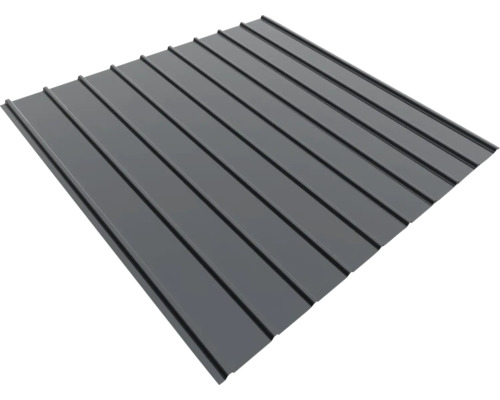 Tablă profilată din metal de culoare antracit pentru acoperiș și perete cu aspect de falț.