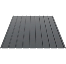 Tablă cutată din metal de culoare antracit cu profil longitudinal pentru acoperiș și perete.