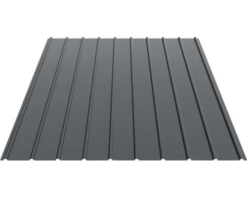 Tablă cutată metalică de culoare antracit pentru acoperiș și fațadă.