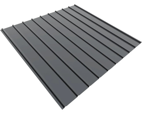 Tablă profilată metalică cu aspect de falț în picioare pentru acoperiș și perete în culoarea antracit.