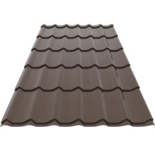 Tablă tip țiglă metalică maro închis cu profil ondulat pentru acoperiș.