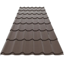Panou metalic pentru acoperiș tip țiglă de culoare maro.