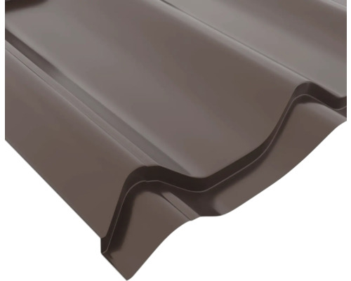 Tablă tip țiglă pentru acoperiș realizată din oțel maro.