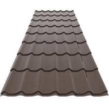 Tablă tip țiglă din metal de culoare maro pentru acoperiș.