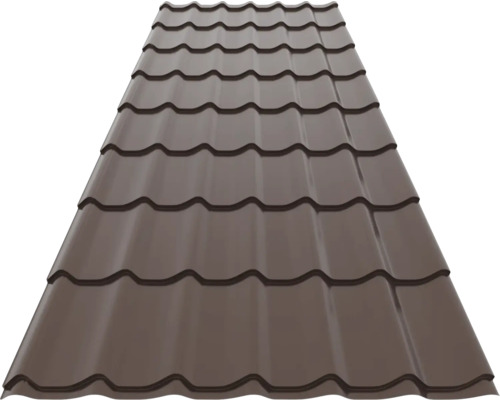 Tablă tip țiglă din metal de culoare maro pentru acoperiș.