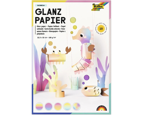 Hârtie lucioasă Folia Rainbow 10 coli 22,5 pe 32 centimetri 100 grame pe metru pătrat pentru artizanat figurine subacvatice.