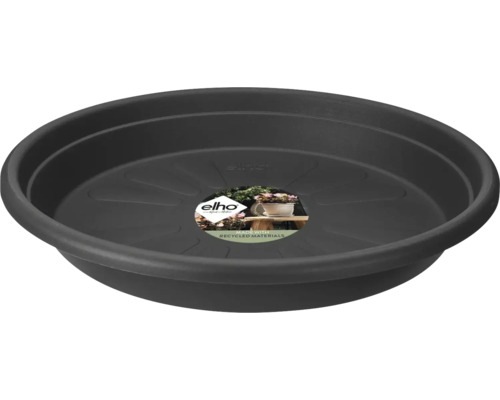 Farfurie rotundă neagră pentru plante din plastic reciclat de la elho.