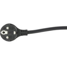 Ștecher negru cu contact de protecție CEE 7/7 cu cablu, adecvat pentru prize cu împământare.