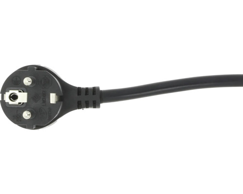 Ștecher negru cu contact de protecție CEE 7/7 cu cablu, adecvat pentru prize cu împământare.