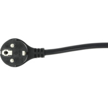Ștecher Schuko cu cablu negru și contact de protecție pentru conexiuni electrice.