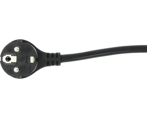 Ștecher Schuko cu cablu negru și contact de protecție pentru conexiuni electrice.