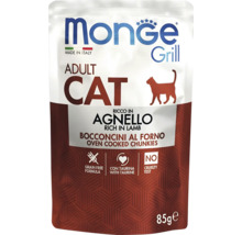 Monge Grill hrană umedă pentru pisici adulte cu miel, bucățele gătite la cuptor, fără cereale, 85 grame