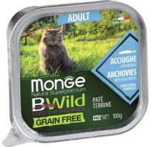 Monge BWild hrană pentru pisici adulte fără cereale pate cu anșoa și legume 100 grame