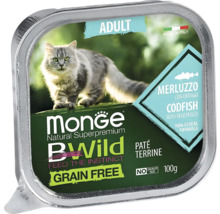 Hrană Monge BWild fără cereale pentru pisici, cod cu legume, pateu pentru pisici adulte, 100 grame.