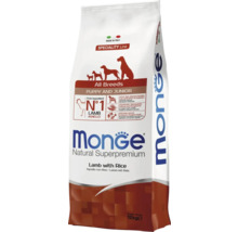 Hrană uscată pentru câini Monge Natural Superpremium Miel cu Orez pentru căței și câini juniori de toate rasele, sac de 12 kilograme.