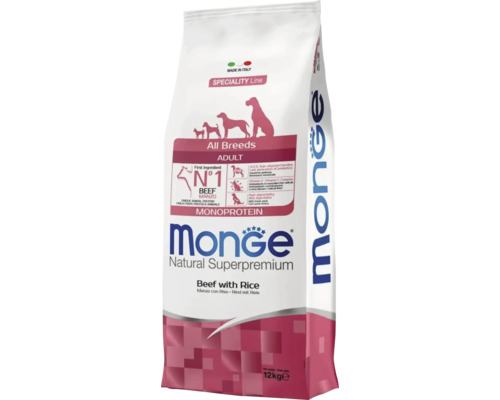 Hrană pentru câini Monge Natural Superpremium monoproteină Speciality Line Adult All Breeds vită cu orez 12 kilograme