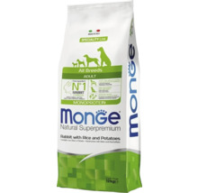 Hrană Monge Natural Superpremium pentru câini adulți toate rasele, iepure cu orez și cartofi, monoproteină, 12 kilograme.