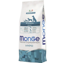 Hrană uscată Monge Natural Superpremium Hypo pentru câini adulți de toate rasele cu somon și ton, 12 kilograme, Made in Italy.