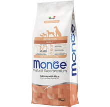 Hrană pentru câini adulți Monge Natural Superpremium de toate rasele, somon cu orez, monoproteine, 12 kilograme.