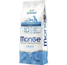 Hrană pentru câini adulți din toate rasele Monge Natural Superpremium Light cu somon, sac de 12 kilograme, fabricat în Italia.