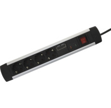 Prelungitor cu 4 prize, 2 porturi USB și întrerupător pornit-oprit iluminat.