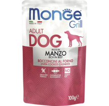 Monge Grill hrană umedă pentru câini adulți, vită, fără cereale, cu glucozamină și condroitină, pliculeț de 100 grame.