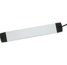 Lampă LED plată sub dulap pentru mobilier, albă, cu capete negre și cablu de conectare.