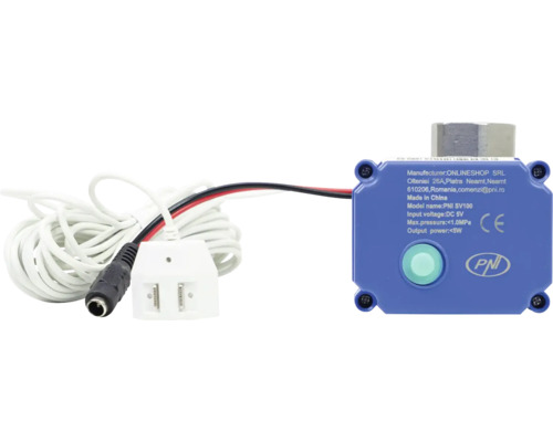 Electrovalvă PNI SV100 cu cablu și tensiune de intrare de 5 volți pentru sisteme de automatizare a casei.