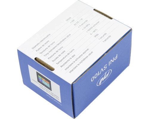 Cutie electrovalvă PNI SV100 DN20, tensiune 5 Volți curent continuu, protecție IP65, interval temperatură 0 la 90 grade Celsius.