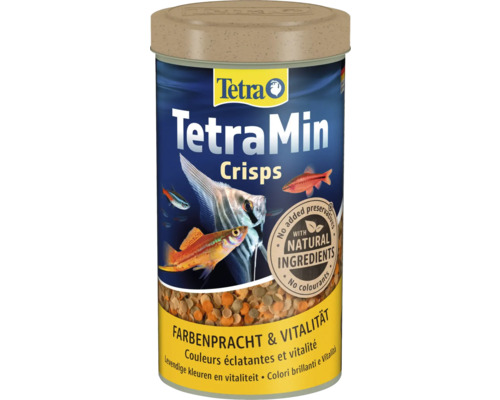Hrană TetraMin Crisps pentru pești ornamentali cu ingrediente naturale fără conservanți și coloranți pentru culori vii și vitalitate.