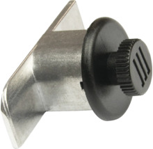 Siguranță din metal pentru fereastră cu buton rotativ din plastic negru.