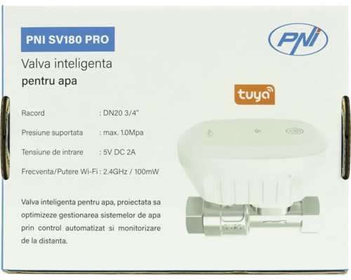 Valvă inteligentă pentru apă PNI SV180 PRO, racord DN20 3/4 inch, compatibilă Tuya, pentru controlul automatizat al sistemelor de apă.