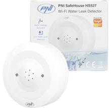 Detector de scurgeri de apă fără fir PNI SafeHouse HS527 alb cu ambalaj inclus pentru detectarea scurgerilor de apă și a nivelurilor scăzute.