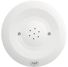 Detector de gaz rotund și alb de la PNI cu orificii centrale și PNI Logo.
